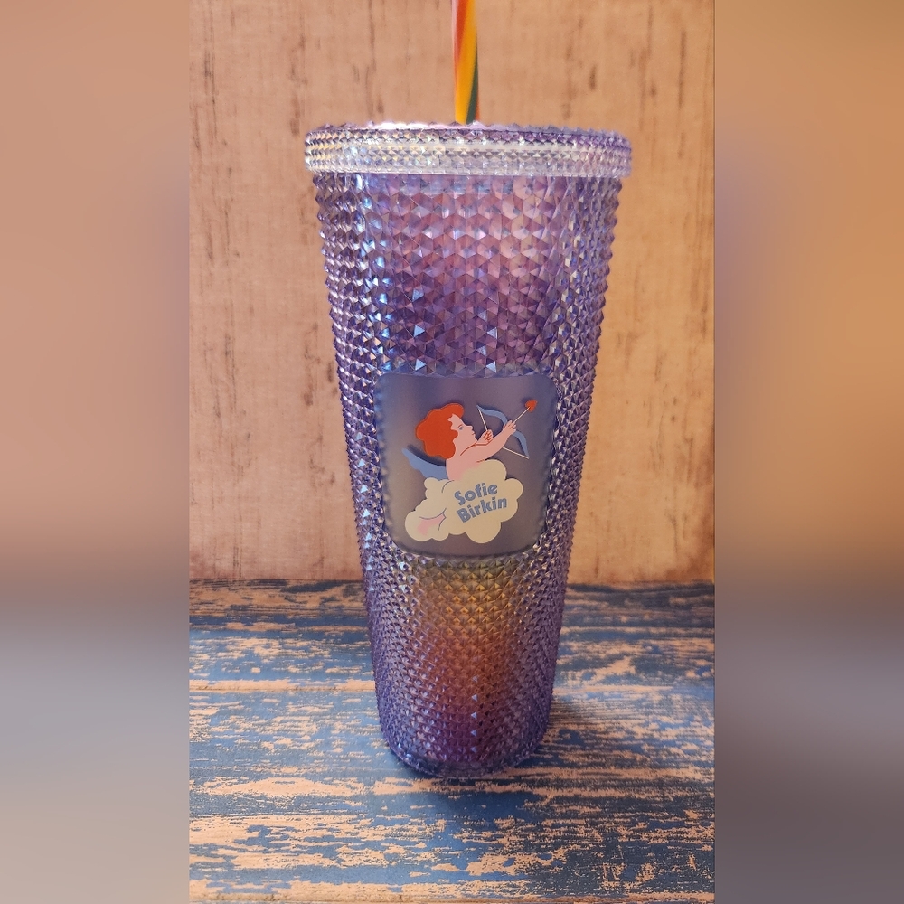 Starbucks Sofie Birkin Purple Rhinestone Like  Tumbler  with Straw